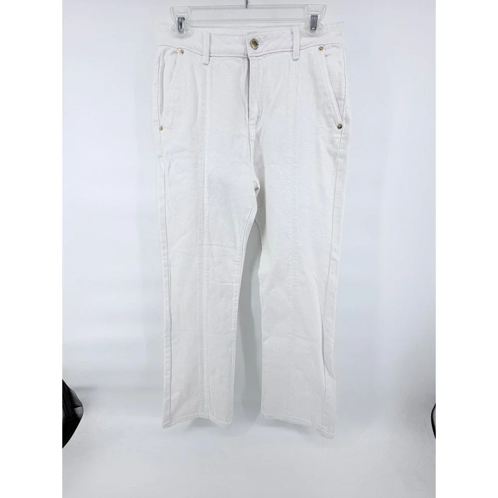 Michael Kors White Front Seam Straight Leg Denim Jeans Pants Womens Size 6 Gold